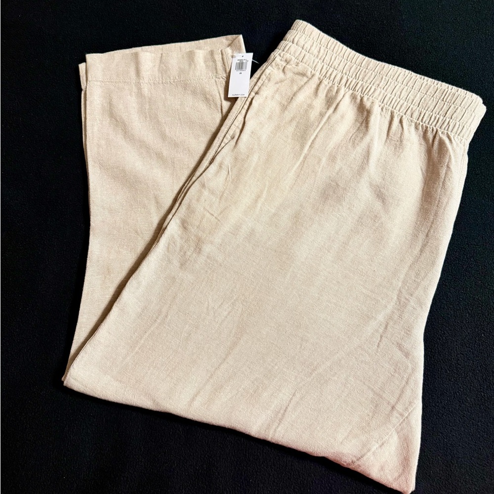 Old Navy Linen-Blend Ankle Pants 2X NWT Flax Linen Elastic Waist Spring Summer